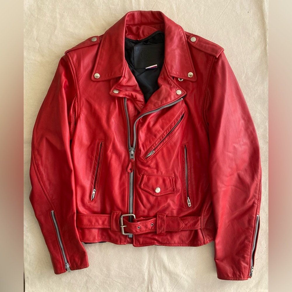 Branded Garments Inc Vintage Vibrant Red Leather Motorcycle Jacket USA Made 38
